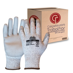 12 Pares Luva Anticorte PU Emborrachada PU3 Medix CA 48856