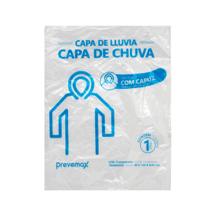 Capa de Chuva com Capuz Descartável Transparente Prevemax