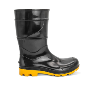 Bota de PVC Preta Cano Médio 28cm Solado Amarelo Cartom CA 50829