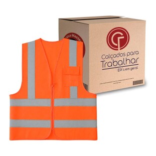 10 Colete Refletivo Segurança Fluorescente 1 Bolso Laranja