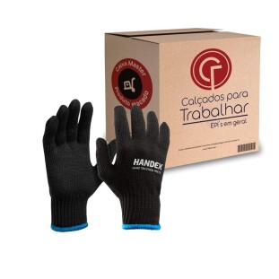 12 Luva Hand Tricotada Preta Proteção Química e Mecânica Handex CA 46650