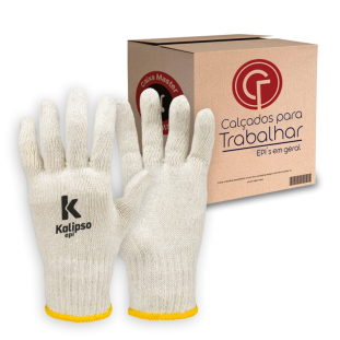 12 Pares Luva Tricotada Algodão Branca Sem Pigmento Kalipso CA 34493