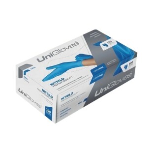 Luva Nitrílica Azul Descartável Sem Pó 100un Unigloves Premium CA 40814