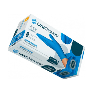 Luva Nitrílica Azul Descartável Sem Pó 100un Unigloves Premium CA 40814