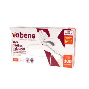 Luva Descartável Nitrilica Industrial sem Pó Branca Vabene 