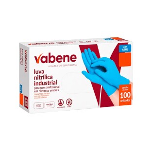 Luva Descartável Nitrílica Industrial sem Pó Azul Vabene CA 44145