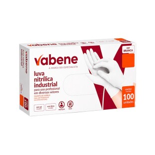 Luva Descartável Nitrílica Industrial sem Pó Branca Vabene CA 44146
