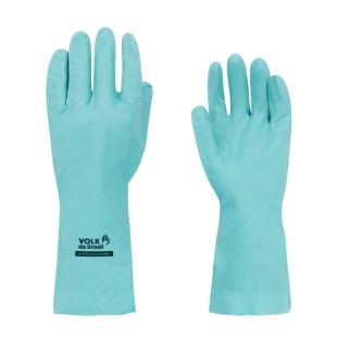 Luva Nitrílica Com Forro Limpeza Química Verde Volk CA 40570