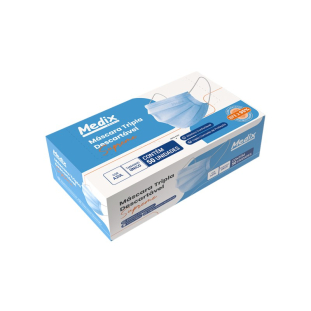 50 Máscara Tripla Descartável Azul Com Elástico Anvisa Medix