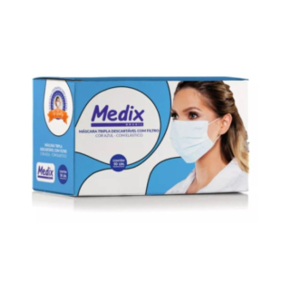 50 Máscara Tripla Descartável Azul Com Elástico Anvisa Medix