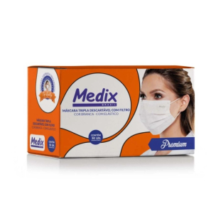 50 Máscara Tripla Descartável Branca Com Elástico Anvisa Medix