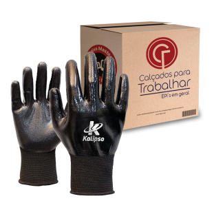 12 Pares Luva de Nylon NBR Pro Kalipso Revestimento Nitrilo