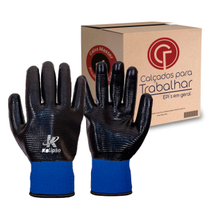 12 Pares Luva de Poliéster NBR Wave Pro Kalipso Revestimento Nitrílico