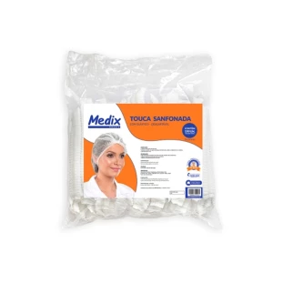 Touca Descartável Branca Sanfonada com Elástico 100 Und Medix