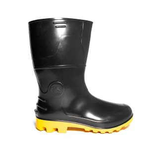 Bota de PVC Preta Solado Amarelo Kadesh Cano Médio 26cm Kadesh