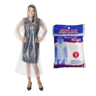 Capa de Chuva Descartável Transparente com Touca Eventos Riplas