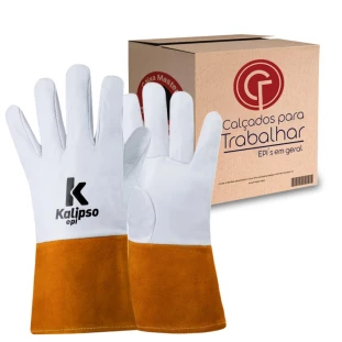 12 Pares Luva Soldador de Couro Vaqueta K-Argon Pro Kalipso