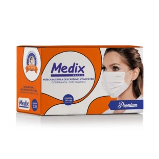 50 Uni Máscara Tripla Descartável Medix Anvisa
